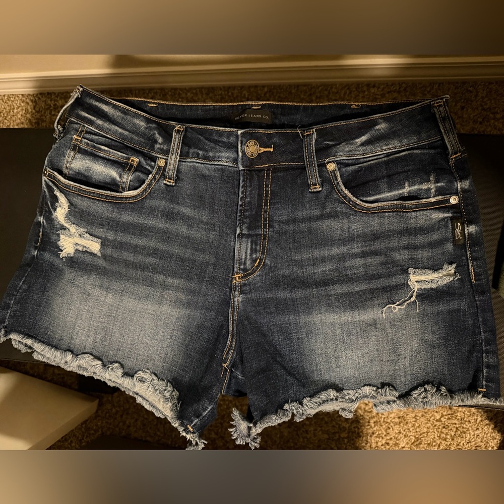 Silver Jeans Dark Blue Distressed Women Shorts
